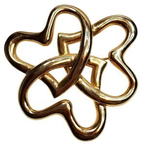 3 Hearts Gold Tone Entwined Brooch Pin Love 2" Vtg Unsigned